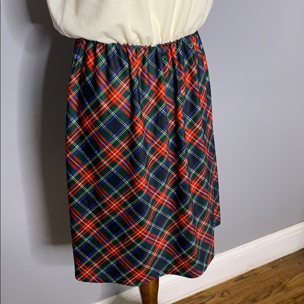 Vintage Beige and Tartan Plaid Cap Sleeve Dress M - Picture 2 of 10
